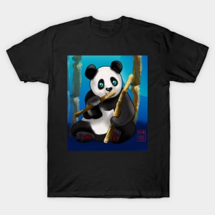 Adorably cute cartoon panda in a bamboo forest at night T-Shirt